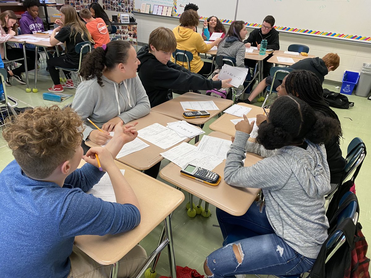 ms_pellicciotti's tweet photo. My kids never fail to impress me! Each group had 10 task cards &amp; together chose a method for solving each quadratic. They solved some by graphing, factoring, completing the square &amp; with the quadratic formula. So much collaboration with each group #ITeachMath #SolvingQuadratics https://t.co/eGZ3hYaeP9