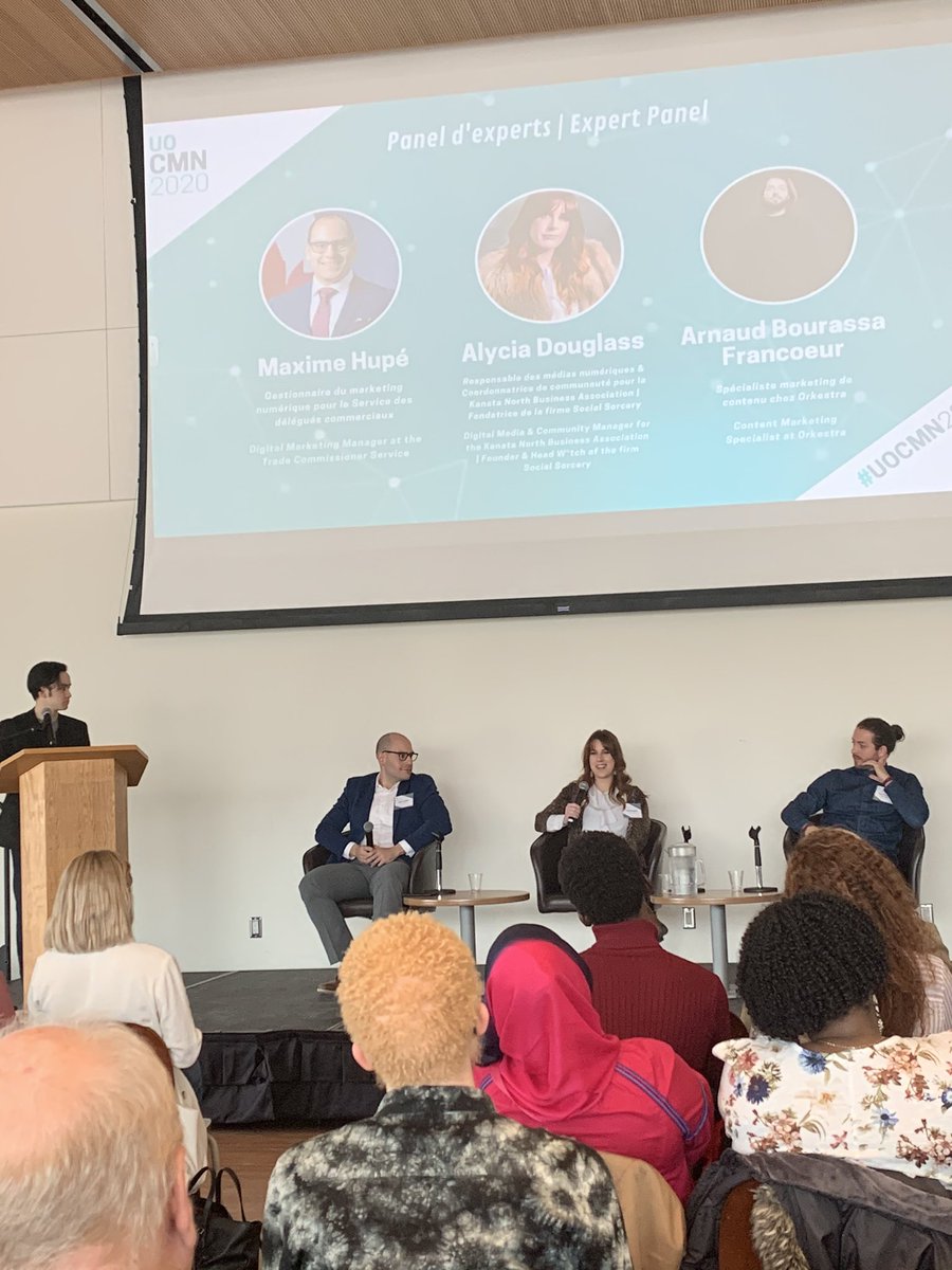 UOCMN2020's tweet photo. @AlyciaADouglass on #UOCMN2020 “If you’re willing to go all in, and you can show that during a job interview, that will absolutely make you stand out” #uOttawa @SorcerySocial @KanataNorthBA https://t.co/5rNKEpqirf