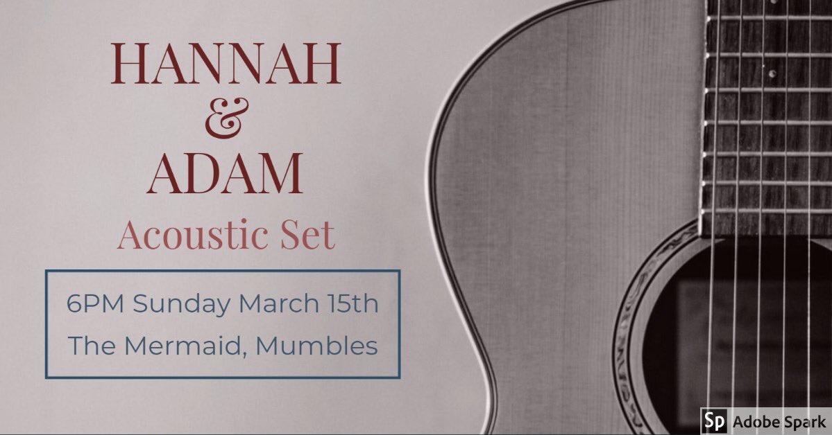 Join us this Sunday to enjoy your meal or drinks listening to Hannah &amp; Adam