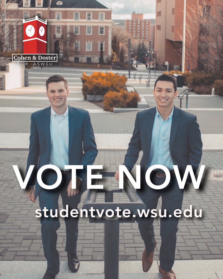 cohendoster2020's tweet image. Only 5 hours left to cast your vote for Cohen and Doster! Vote for change at studentvote.wsu.edu