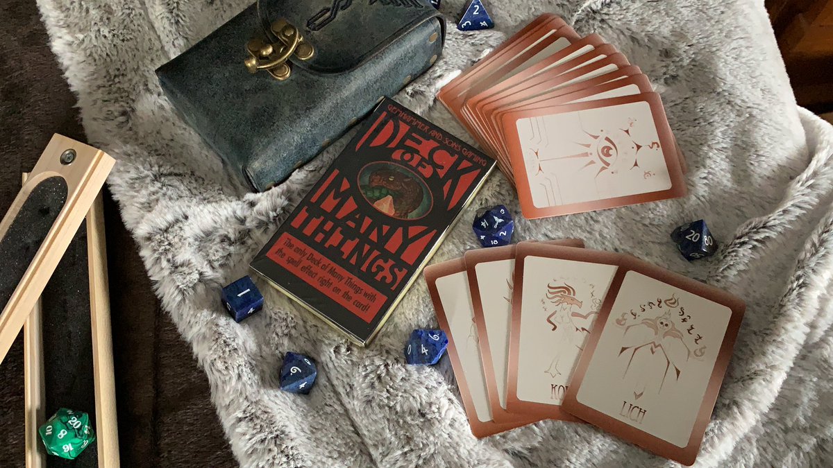 GemhammerGaming's tweet photo. We definitely feel like you folks need the full Gemhammer and Sons experience. Who wants to draw from the Deck of Many Things, or the Deck of Illusions?
#deckofmanythings #deckofillusions #MEGABOOTH #ECCCOnline #gemhammer #justgemhammerthings https://t.co/xsCnhm8QYJ