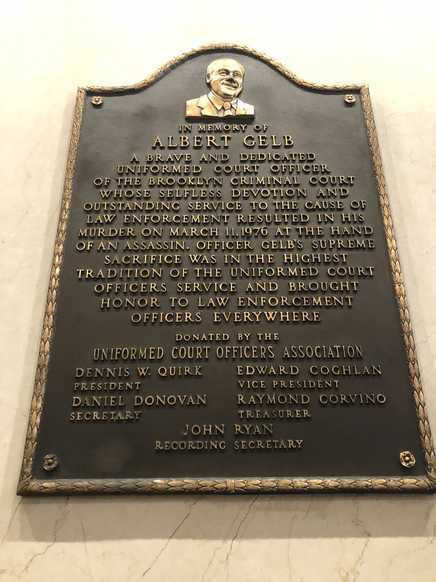 NYSCOA's tweet photo. ceremony today held at Kings Criminal Court to remember Court Officer Albert Gelb. NYSCOA President Dennis Quirk talked about the night of this tragedy. Chief Magliano, Chief Clerk Justin Barry, Major Harold Francis,  BCC Danny Alessandrino, and BCC James Smoot were all present https://t.co/J0PtDTxi7Y