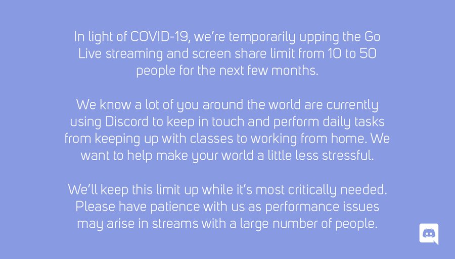 Discord Ups Go Live Streaming Limit From 10 To 50 People During Coronavirus The Verge