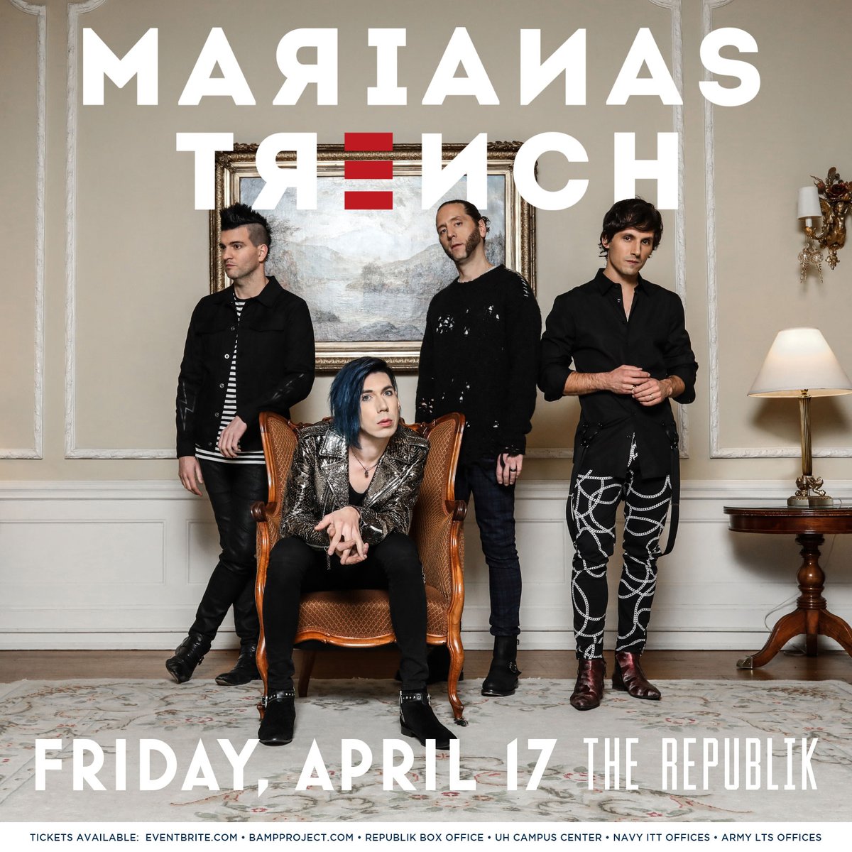 bamparmy's tweet photo. We have always been BIG FANS of the aesthetic from Marianas Trench 💖 Who’s ready for their concert at the Republik on April 17th? 

Tickets on sale now! 

#bampproject #marianastrench #punkrock #alternativerock #thingstodohi #honolulu #vancouver #hawaiiconcerts https://t.co/UPvrn2PLpl