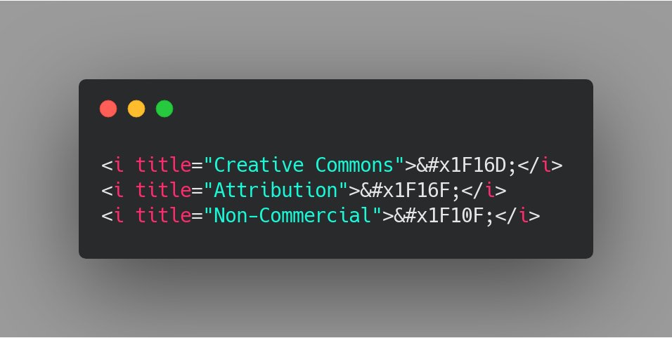 <i title="Creative Commons">🅭</i>
<i title="Attribution">🅯</i>
<i title="Non-Commercial">🄏</i>
