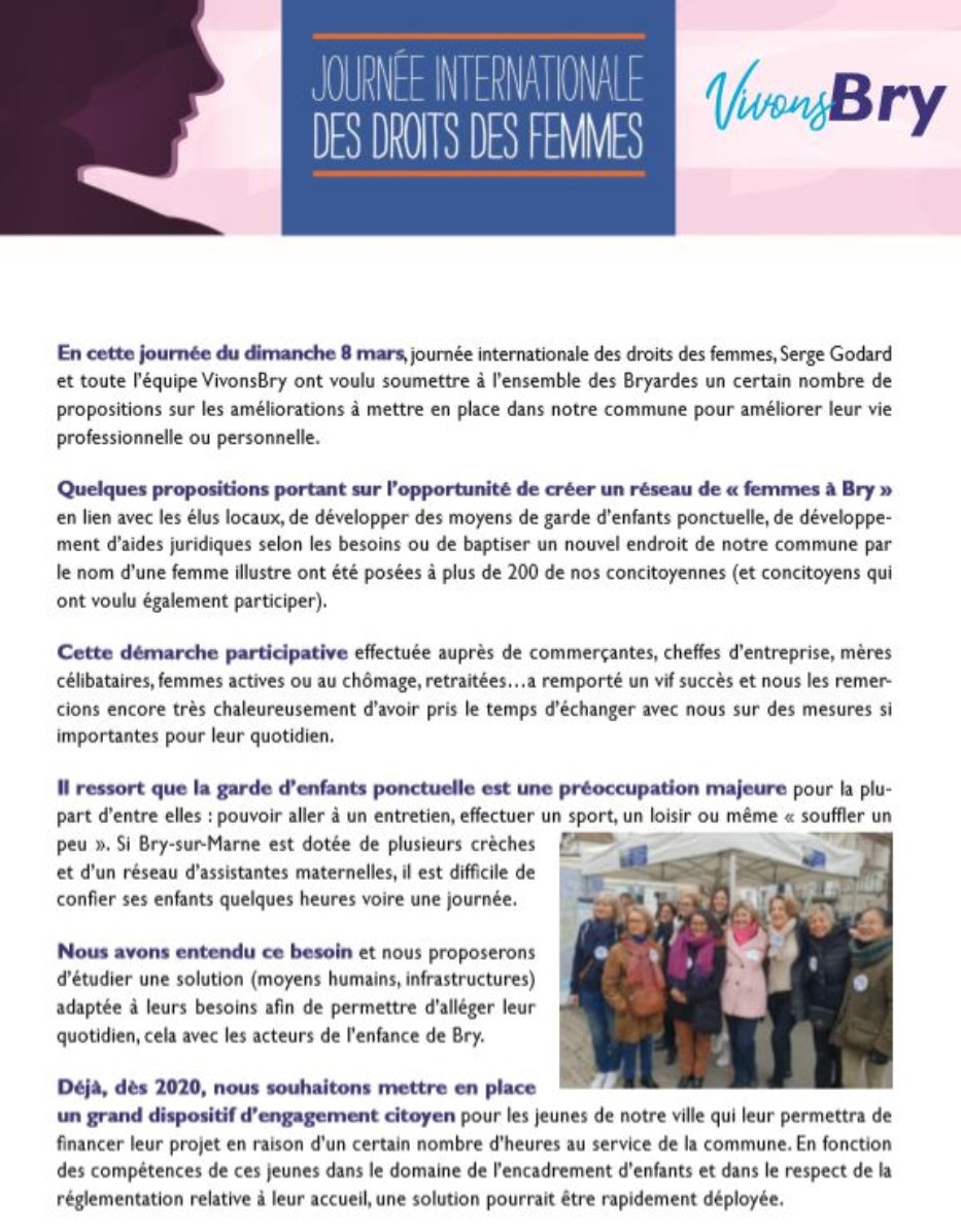 BryEnMarche's tweet photo. Suite à notre questionnaire dématérialisé sur la place des femmes à #brysurmarne, il ressort que la garde ponctuelle  d'enfants pour permettre des pratiques sportives et culturelles est un enjeu majeur:
🔴 nous nous engageons à proposer une solution une fois élus🔴
@godardserge https://t.co/yPKMUVkXvd