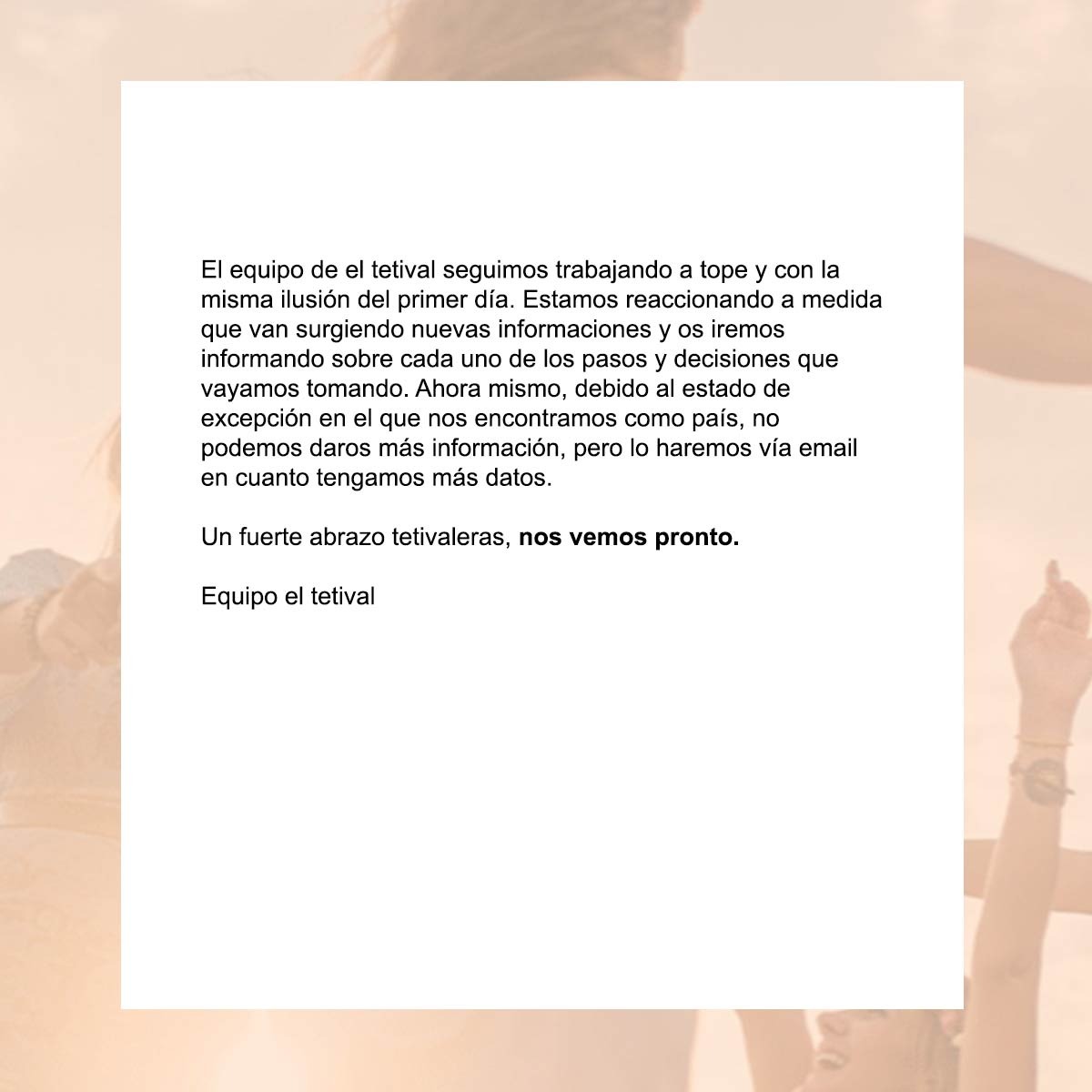 tocatelastetas's tweet photo. Por motivos ajenos a la organización (👑🦠) nos vemos obligadas a aplazar la celebración de El Tetival. Este es el comunicado oficial: https://t.co/Ss0ScCAT1E