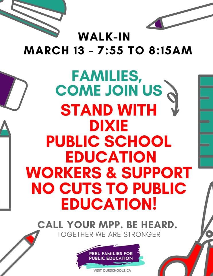 lilMsFun8's tweet photo. Join @ETFOPeel educators @DixiePSchool this Friday for our information picket out front of our school.
#ETFOstrong #cutshurtkids #fundSpecEd #ClassSizeMatters
( @ETFOeducators @OSSTFD19 @dpsuoecta @elemdp -retweets appreciated - #thanks ) https://t.co/jCvfXMnCsU
