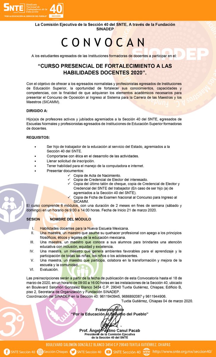 SECC40CHIAPAS's tweet photo. 🔴 A T E N C I Ó N 📣📣📣
Ya falta poco para el “CURSO PRESENCIAL DE FORTALECIMIENTO A LAS HABILIDADES DOCENTES 2020”❓❓
✔ INSCRÍBETE tienes hasta el 1⃣8⃣ de Marzo
#Sección40 te invita ‼
Más info aquí 👉 https://t.co/StrhFYLvLf
#SNTE #SINADEP #FelizMiércoles https://t.co/SbXFAE0BOS