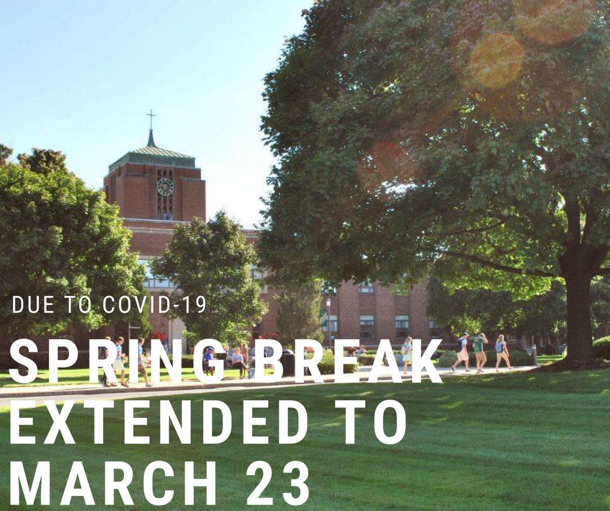 thedolphinlmc's tweet photo. As a result of the rapid spread of COVID-19, Le Moyne has decided to keep students home until March 23rd, a week past the original end date of Spring Break. https://t.co/z4lMbtwHwR