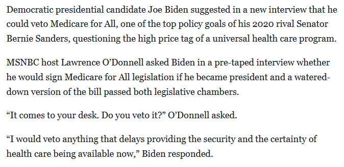 StevenDBT's tweet photo. Uh, #FrackingBiden who said he'd veto #Medicare4All ##Pelosi who told told insurance cos. not to worry abt M4A? You must tale us for morons. BTW, nice civility there, calling us #shitweasels. Gives me warm feelings knowing what you really think of us. https://t.co/Bq3XH7n4xh