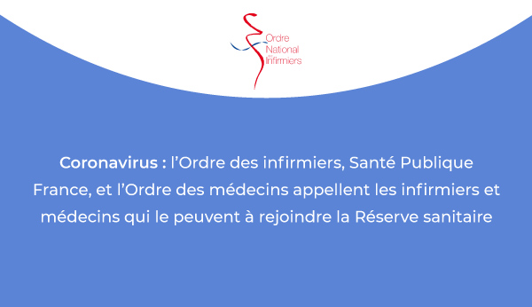 [Communiqué de presse🗞] Coronavirus : <a href="/OrdreInfirmiers/">Ordre National des Infirmiers</a>, <a href="/ordre_medecins/">Ordre des Médecins</a>, et @santeprevention appellent les infirmiers et médecins en priorité ceux n’exerçant pas à rejoindre la Réserve sanitaire👉ordre-infirmiers.fr/actualites-pre…
#Coronavirus #COVID19