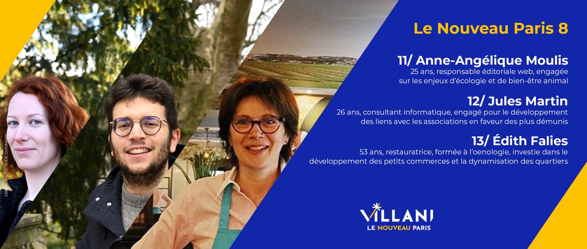 VillaniParis8's tweet photo. Anne-Angélique, experte en digital, musicienne, s'engage pour un 8e plus écologique et soucieux du bien-être animal. Jules, spécialiste d'IA, se préoccupe particulièrement du sort des plus démunis. Edith, restauratrice, veut agir pour que nos petits commerces revivent dans le 8e. https://t.co/zFfChSHZZA