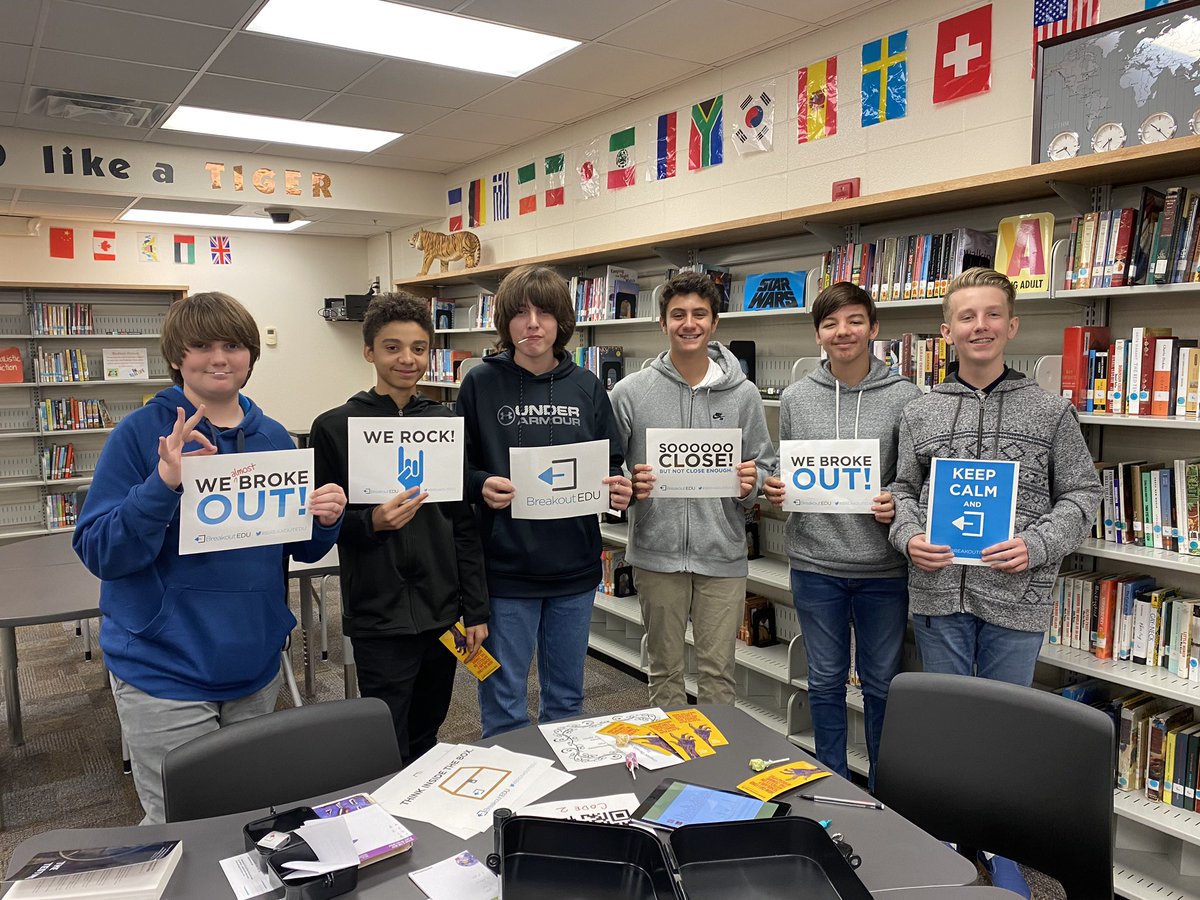 LargoMSLibrary's tweet image. Dystopian Breakout today with Ms. Scott’s 4th period! Her students have been reading dystopian novels and had to use their background knowledge to solve the clues and escape Big Brother. @breakoutEDU