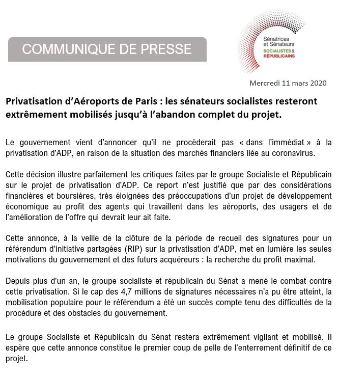 #ReferendumADP   Nous resterons extrêmement mobilisés jusqu’à l’abandon complet du projet de privatisation d’Aéroports de Paris
📌Notre communiqué :