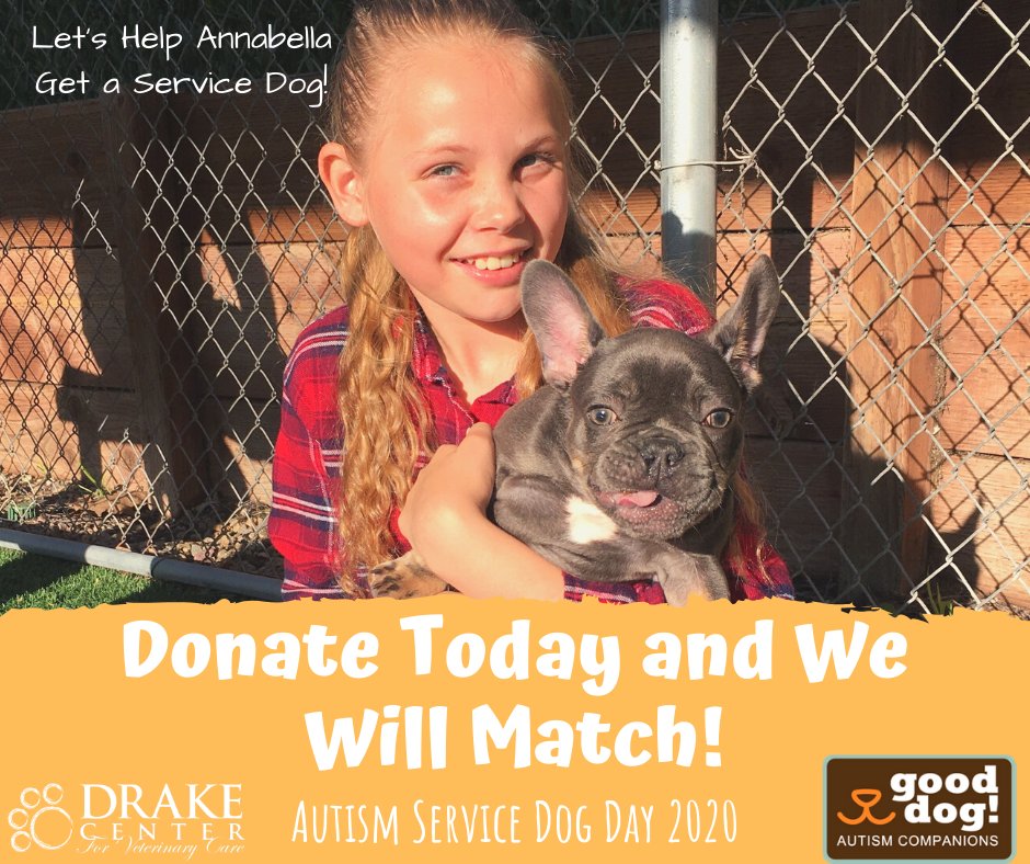 🐾👏Today is #AutismServiceDogDay, <a href="/drakecentervet/">The Drake Center</a> is matching ALL donations made on March 11th to our @GoodDogAutism Fundraiser campaign for our Good Dog! Family, the Lyszczarz &amp; their daughter, Annabella.  You can donate by clicking the link below:👇

flipcause.com/secure/fundrai…