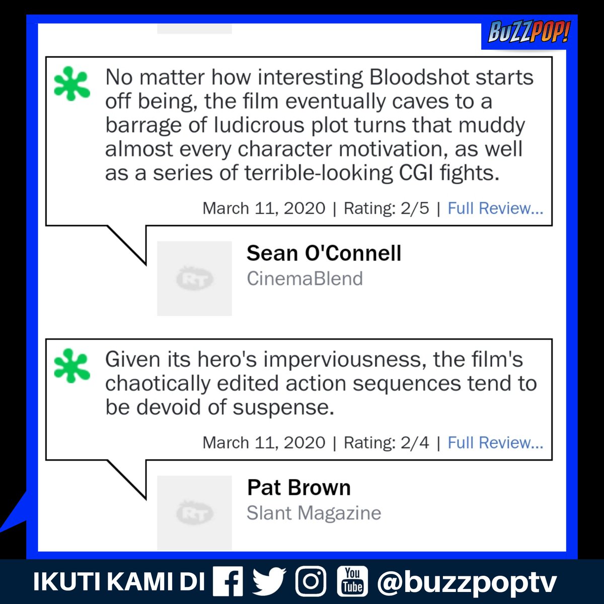 buzzpoptv's tweet photo. Nantikan reviu penuh kami esok di https://t.co/SSSWdLJyLu dan https://t.co/03qPRuSlgA
Di pawagam seluruh Malaysia mulai 12 Mac 2020.
#Reviu1Ayat #Bloodshot #SonyPictures #ValiantCinematicUniverse #BuzzPopTV https://t.co/buXAIXnWYu