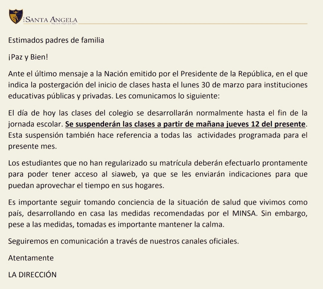 CepSantaAngela's tweet photo. Suspensión de clases escolares https://t.co/qBnbcqH3WS
