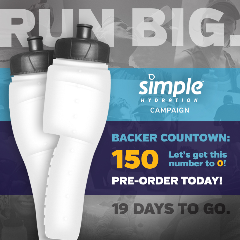 SimpleHydration's tweet photo. We only need 150 backers to get us to our lower and key goal. Let's get to 0! 19 Days To Go! Pre-Order the NEW Bigger & Better 18 oz. @SimpleHydration Bottle by going to: https://t.co/hiX1Tmm9aQ #runsimple #simplehydration #MadeInUSA #crowdfunding #running #trailrunning https://t.co/OHP7m07ynH