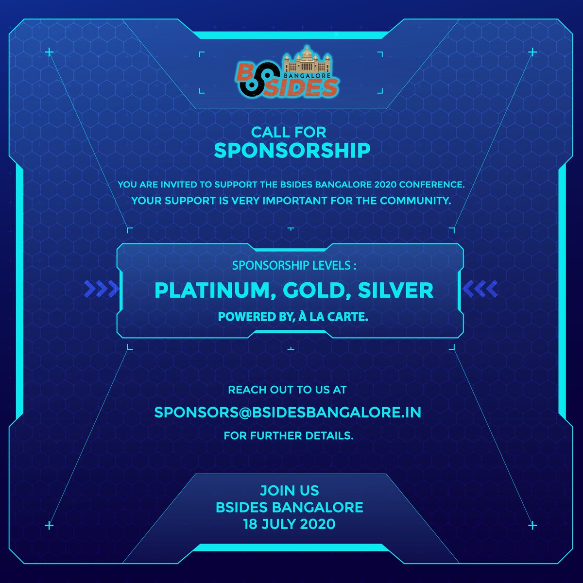 bsidesbangalore's tweet image. The first ever edition of BSides security conference is coming to Bangalore.
Be a sponsor for the conference.
Support the community!
For details, contact us at sponsors@bsidesbangalore.in
#callforsponsor #sponsors #cybersecurity #infosec #hacking #conference #support #community