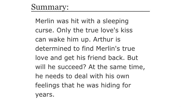 • Loveless by LadyFromPoland  - merlin/arthur, gwen/arthur  - Rated T  - canon divergence, true loves kiss  - 3642 words https://archiveofourown.org/chapters/34480317?show_comments=true