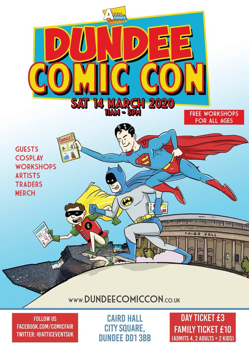 Don't forget, if you are in Dundee that it's #DundeeComicCon this weekend at <a href="/CairdHallDundee/">Caird Hall Dundee</a> 

buff.ly/3crt91z