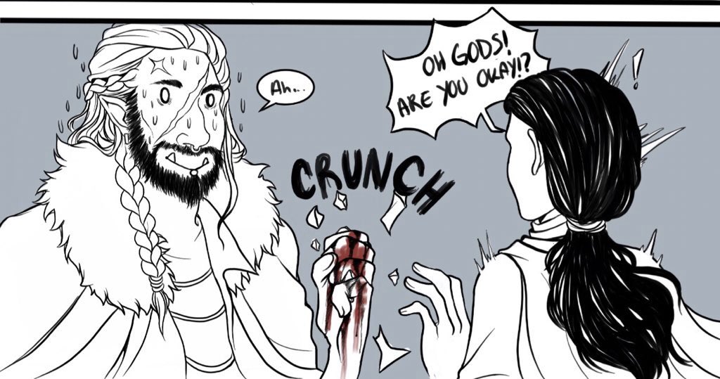 _bonne_justice_'s tweet photo. ✨✨CURSE OF STRAHD SPOILER BELOW READ AT YOUR OWN RISK! IMPORTANT NPC INTRODUCTION ✨✨
.
.
.
.
.

Kalen meeting a very special NPC and trying not to freak out about it outwardly.........hes not good at that. https://t.co/R8l4EkGurz