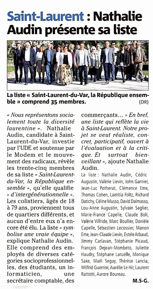 MajPresSLV06's tweet photo. Dans Nice-Matin la liste de @nathalieaudin 
Retrouver tout notre programme sur https://t.co/cH88ILCZ5I
Dimanche 15 mars 2020 votez pour Nathalie Audin et sa liste en tapant sur le 5
#slv06 @UDE_FR @MoDem06 @mvtradical06 https://t.co/jlDbjiZBGP