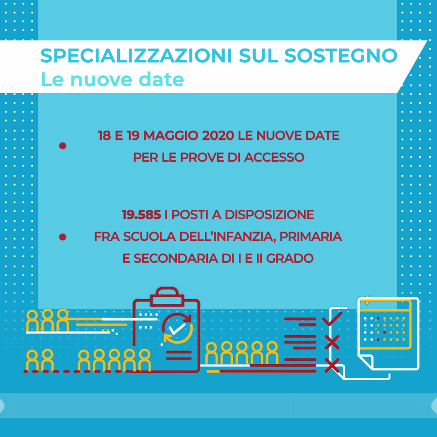 Fissate le nuove date delle prove dei percorsi di formazione per la specializzazione sul sostegno.

🔵 il 18 e il 19 maggio 2020 le prove di accesso

🔵 19.585 i posti a disposizione

▶️ miur.gov.it/web/guest/-/sp…