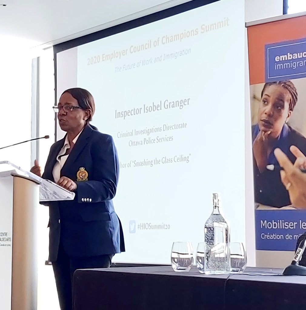 HireImmOttawa's tweet photo. Inspector Isobel Granger, Criminal Investigations Directorate @OttawaPolice "Collective values are not what gives us strength, differences are" #HIOSummit20 #HIOLearn #ott #Diversity https://t.co/cuv6WdLDUh