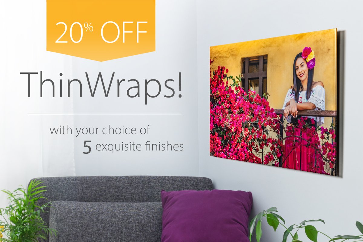 BayPhotoLab's tweet photo. Now through 3/26, save 20% Off ThinWraps! Finished beautifully with a wrapped edge, ThinWraps present your image with a frameless, stylish floating effect. Details here: https://t.co/ez1LPeV0Qm #printyourphotos #prophotographer #prophotographers #prophotogs #photoprints https://t.co/JUVr246FMq