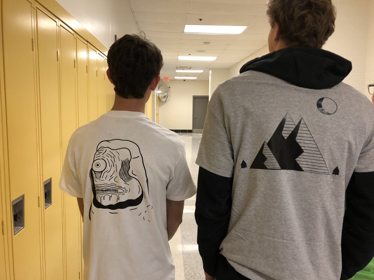 wwhsART's tweet photo. Our digital art students are ready to open their own T-shirt company! Proudly wearing their T-shirt’s they designed and printed!  @RDodd_Whitman @MCPSArts https://t.co/SM3yxexx6R