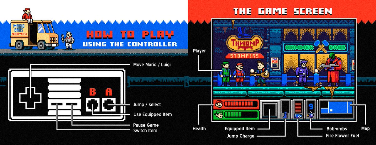 HazenBecker's tweet photo. Some interior pages from my mock game manual for "Super Mario Bros: The Movie: The Game."
(I missed Mario day 😔) #MarioDay #SuperMarioBros #Gaming #PixelArt #KingKoopa #LuigiMario #Nintendo https://t.co/VVkR0FYmOd