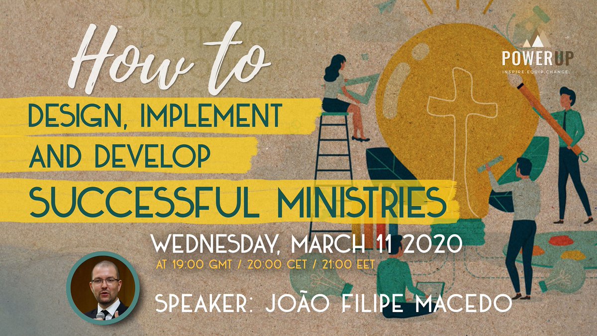 AdventistsTED's tweet photo. Next session of PowerUp - 11 March (19:00 GMT/20:00 CET/21:00 EET) with João Filipe Macedo discussing how to design, implement and develop successful ministries.
https://t.co/tlpI9WHG6g
#itstimetopowerup
#monthlysession
#letstalkaboutministerialentrepreneurship https://t.co/a1Z8AoHoZ0