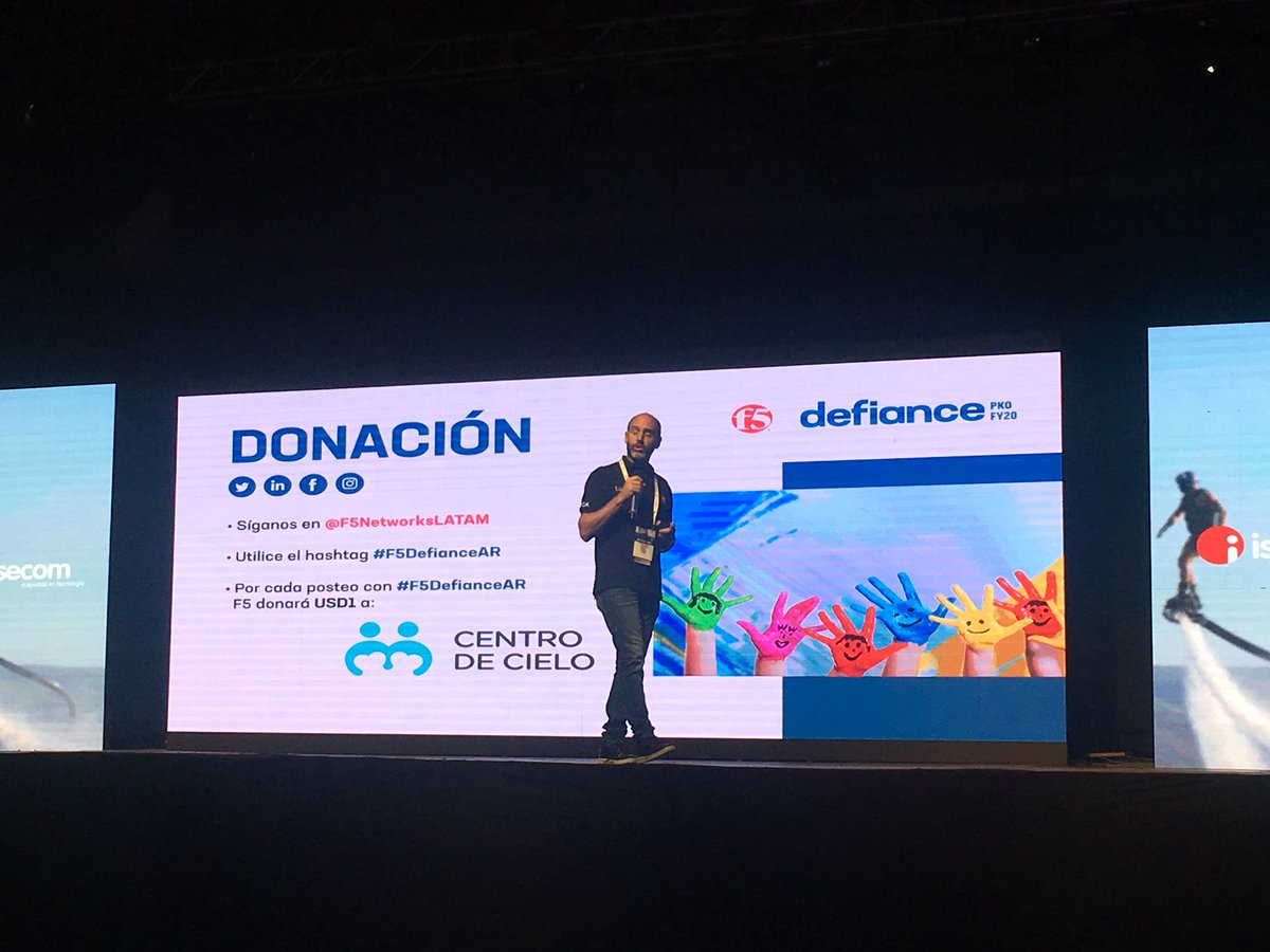 F5_latam's tweet photo. Empezamos con la jornada de hoy #F5DefianceAr ¡A desafiar los límites! Por cada posteo con la etiqueta donaremos $1 USD a la Fundación Centro del Cielo. #F5LATAM #Security https://t.co/hfe4GfIhDS