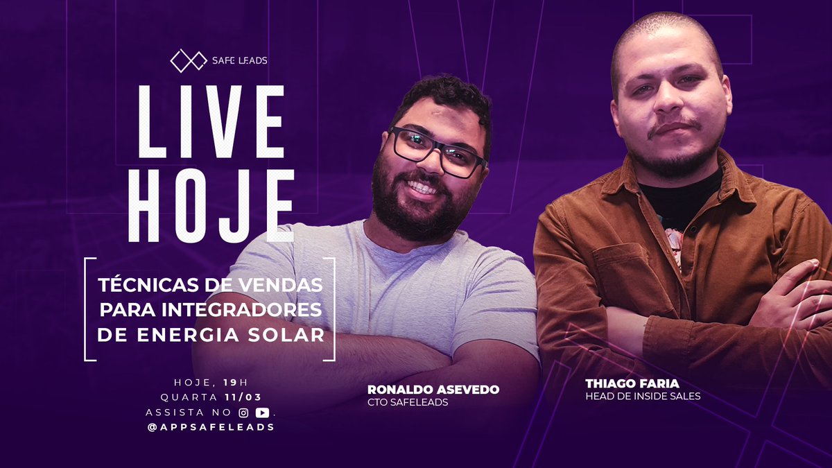 appsafeleads's tweet photo. É hoje as 19 h nossa primeira LIVE sobre as MELHORES TÉCNICAS DE VENDAS PARA INTEGRADORES DE ENERGIA SOLAR.

Com os experts em VENDAS e TECNOLOGIA da SafeLeads.

Inscreva-se: 
https://t.co/iY1kVRvUeI

#energiasolar https://t.co/YDpeDrl5tj