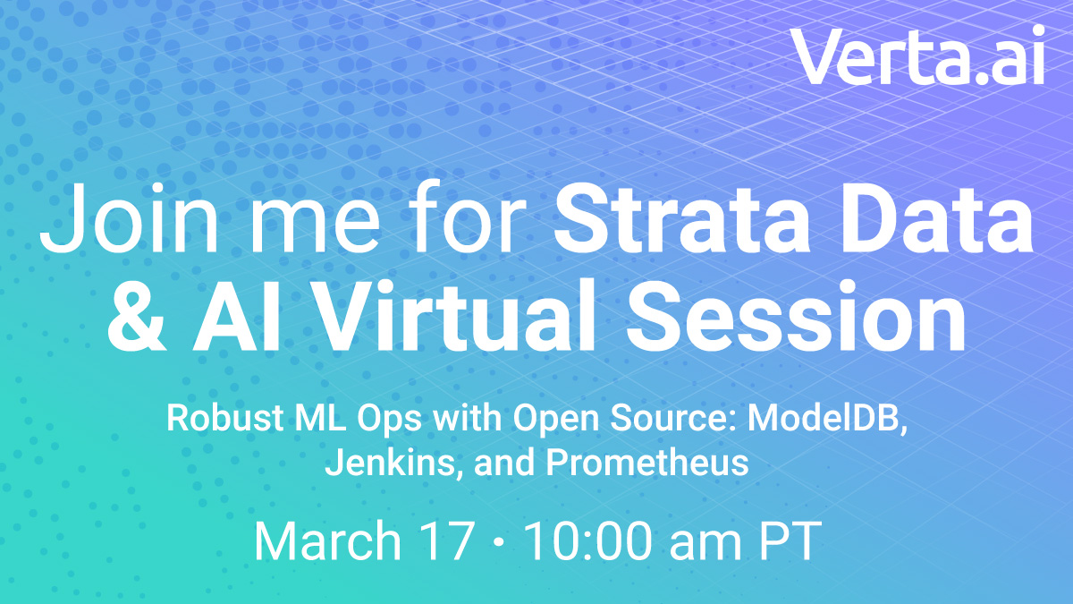 Manasi Vartak (@datacereal) on Twitter photo Tune in for my talk about Robust #MLOps with #opensource during the ML in Production Track at <a href="/strataconf/">O'Reilly Strata Data & AI Conference</a> Superstream on MARCH 17 at 10:00 AM PT: hubs.ly/H0nwPFN0📊
Can't attend/don't have access? Pre-register for a talk webinar: hubs.ly/H0nwQFN0
#StrataDataAI Tune in for my talk about Robust #MLOps with #opensource during the ML in Production Track at <a href="/strataconf/">O'Reilly Strata Data & AI Conference</a> Superstream on MARCH 17 at 10:00 AM PT: hubs.ly/H0nwPFN0📊
Can't attend/don't have access? Pre-register for a talk webinar: hubs.ly/H0nwQFN0
#StrataDataAI