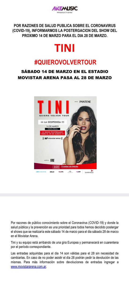 TiniStoessel's tweet photo. Espero que puedan entender que esta decisión es por el bien de todos.  Gracias..y ya casi nos vemos❤️ https://t.co/b7dashx09Q