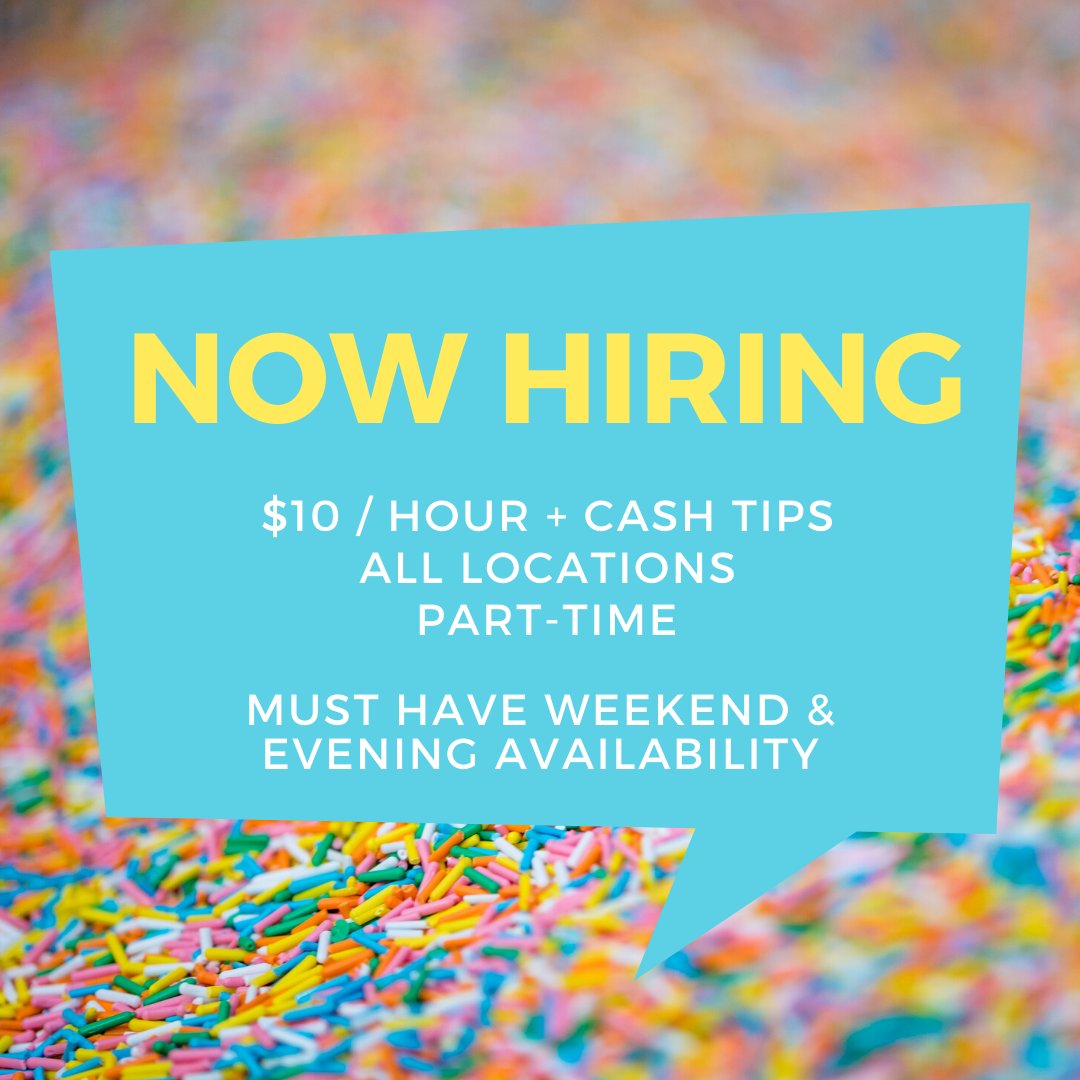 Looking for FOH staff at all locations! Email carol@theflyingcupcakebakery.com with your resume &amp; availability to apply. 💛