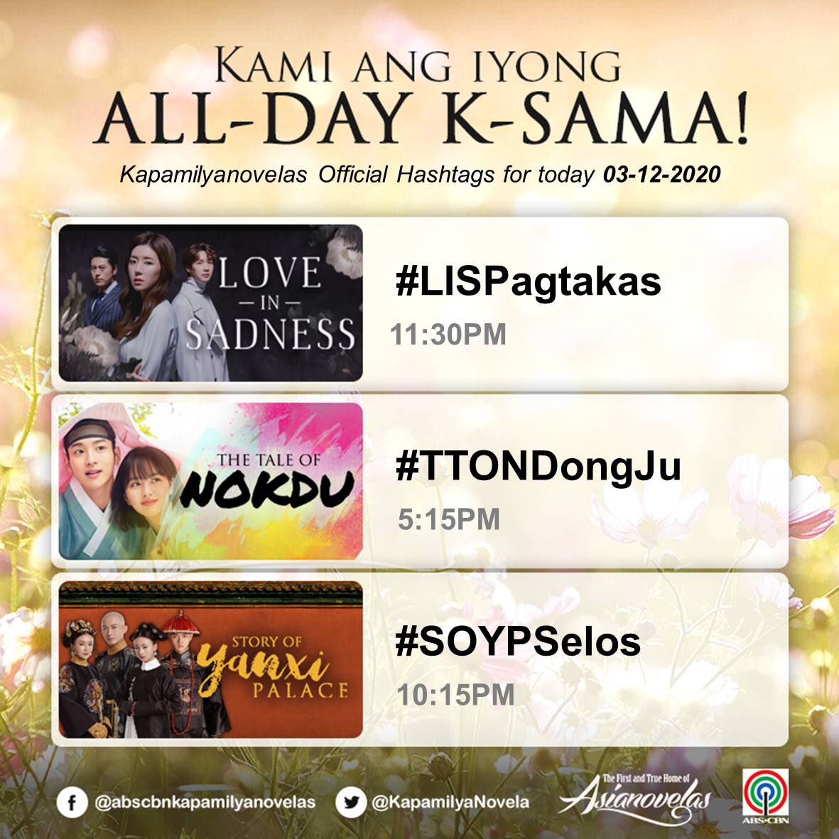 KapamilyaNovela's tweet image. Kami ang Iyong All-Day K-Sama!
#LISPagtakas
#TTONDongJu
#SOYPSelos