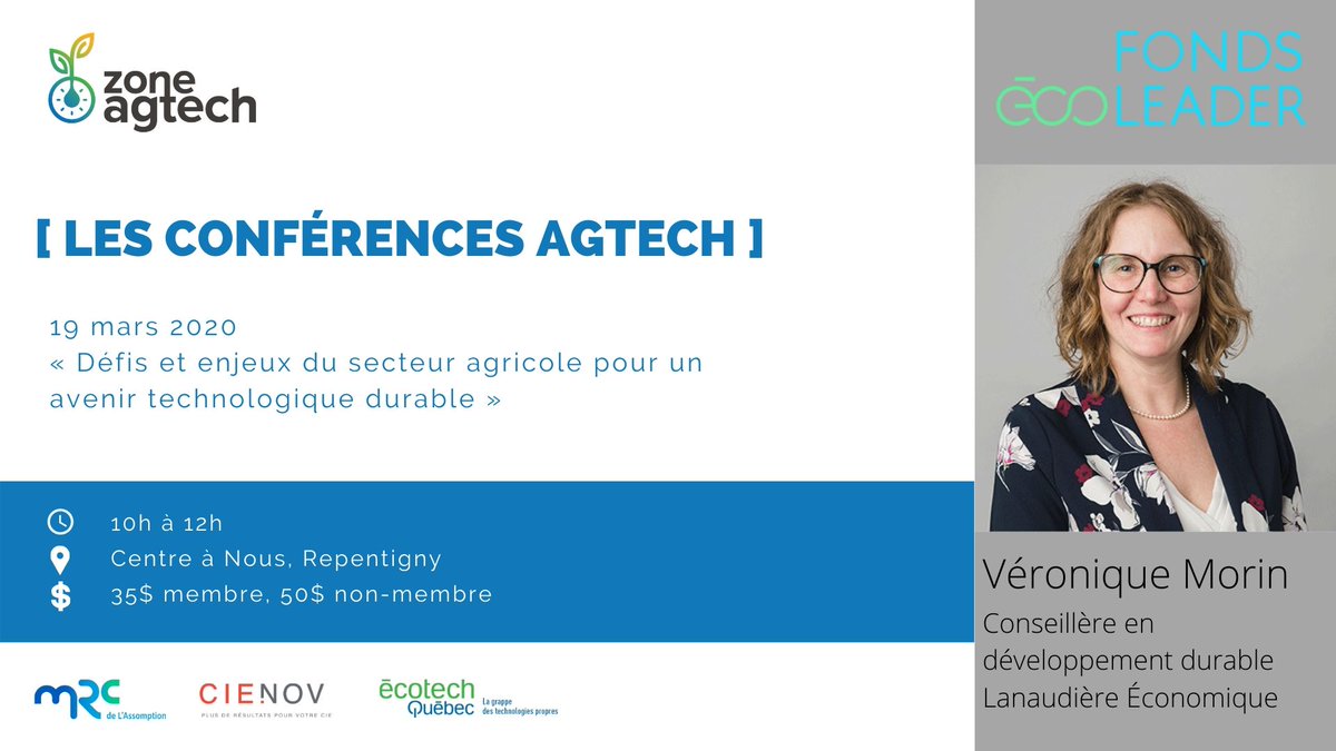 ZoneAgtech's tweet photo. Assisterez-vous à la Conférence Agtech du 19 mars?
En plus d'entendre des experts parler des défis et des enjeux du secteur agricole, apprenez-en plus sur le @FEcoleader avec Véronique Morin de @LanauEconomique.
Inscription : https://t.co/3sJLKOKimX
#zoneagtech #agtech https://t.co/ti9qHIgS2f