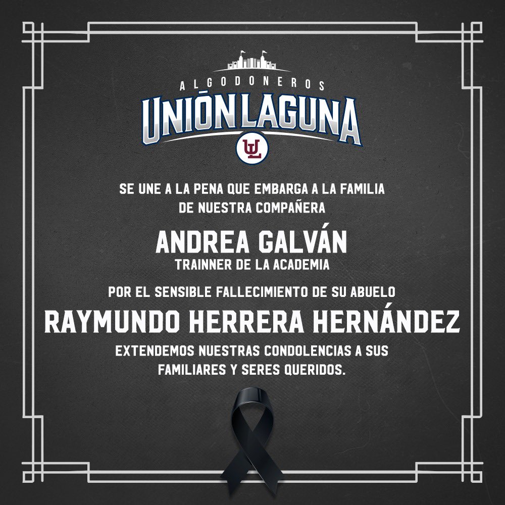 AAlgodoneritos's tweet photo. Extendemos nuestra más sincera condolencia a nuestra trainner Andrea Galván, por la irreparable pérdida de su abuelo. 
Enviamos un fuerte abrazo a ella y sus familiares. https://t.co/uy7ugzJq3S