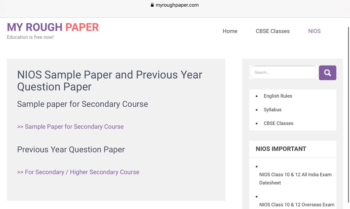 myroughpaper's tweet photo. Now it is easy to find #NIOS sample papers and question papers  in one place separately.

#EducationForAll https://t.co/uYme00YzbQ