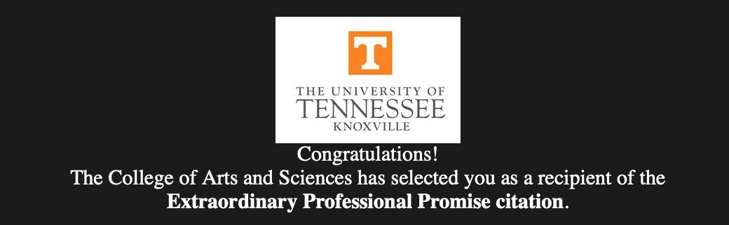 BrettEmery2's tweet photo. I am excited to be a recipient of the Extraordinary Professional Promise Award. As my time at UT comes to an end, I am very grateful for everyone who has mentored and taught me. @ArtsSciencesUT https://t.co/Wfc2KrIfRZ