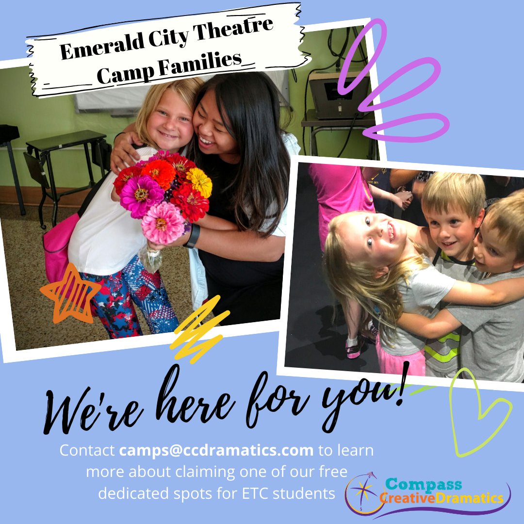 ccdramatics's tweet photo. If your family has been affected by the loss of Emerald City Theatre programming, contact camps@ccdramatics.com to learn about claiming one of our ✨ FREE ✨ dedicated spots!

#emeraldcitytheatre #chicagotheatrecamp #chicagoparents #chicagokids #artseducation #artsed #ccdramatics https://t.co/vbQ2txFP3H