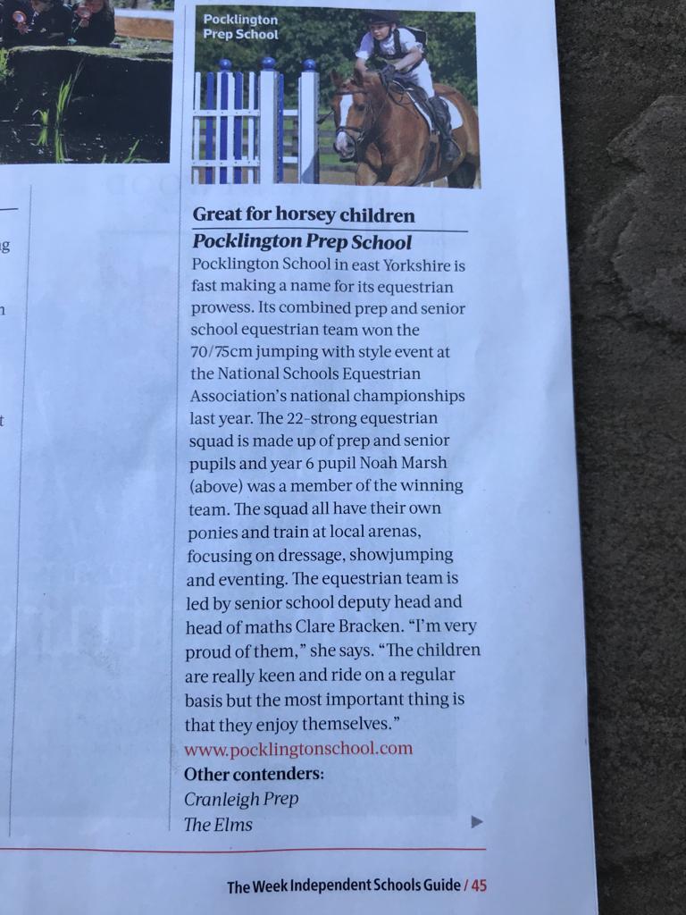 lucyamarsh's tweet photo. @pockequestrian Great to see @PockPrep featured in The Week Independent Schools Guide https://t.co/leC3b5IrGL