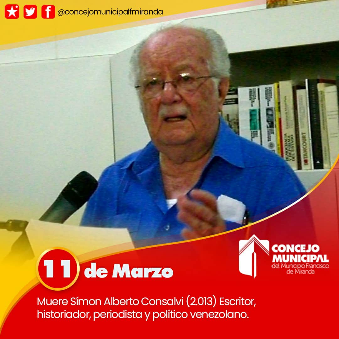 ConcejoFMiranda's tweet photo. #Efemerides |Muere Simón Alberto Consalvi Bottaro fue un escritor, historiador, periodista y político venezolano. Escribió numerosos ensayos, biografías, reseñas histõricas y artículos periodísticos.
Fue fundador junto a otros intelectuales, como Mariano Picón Salas del (INCIBA) https://t.co/nQw2mZglGs