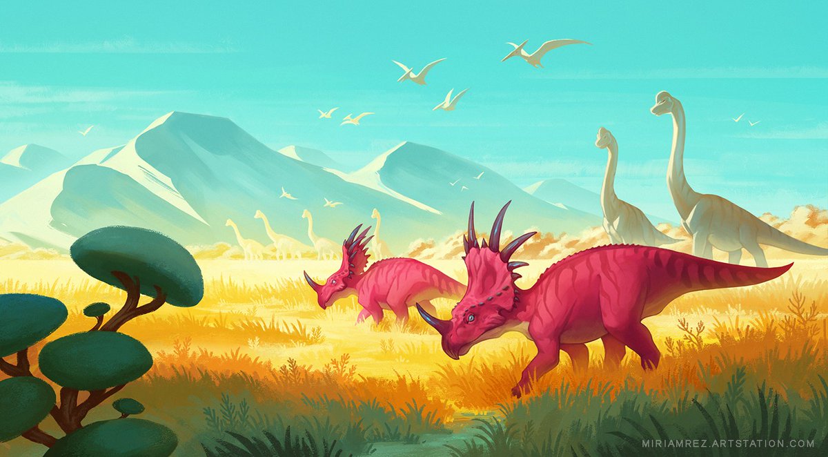 I have painted a landscape full of dinosaurs and painting dinosaurs makes me happy🦕🌿#digitalart