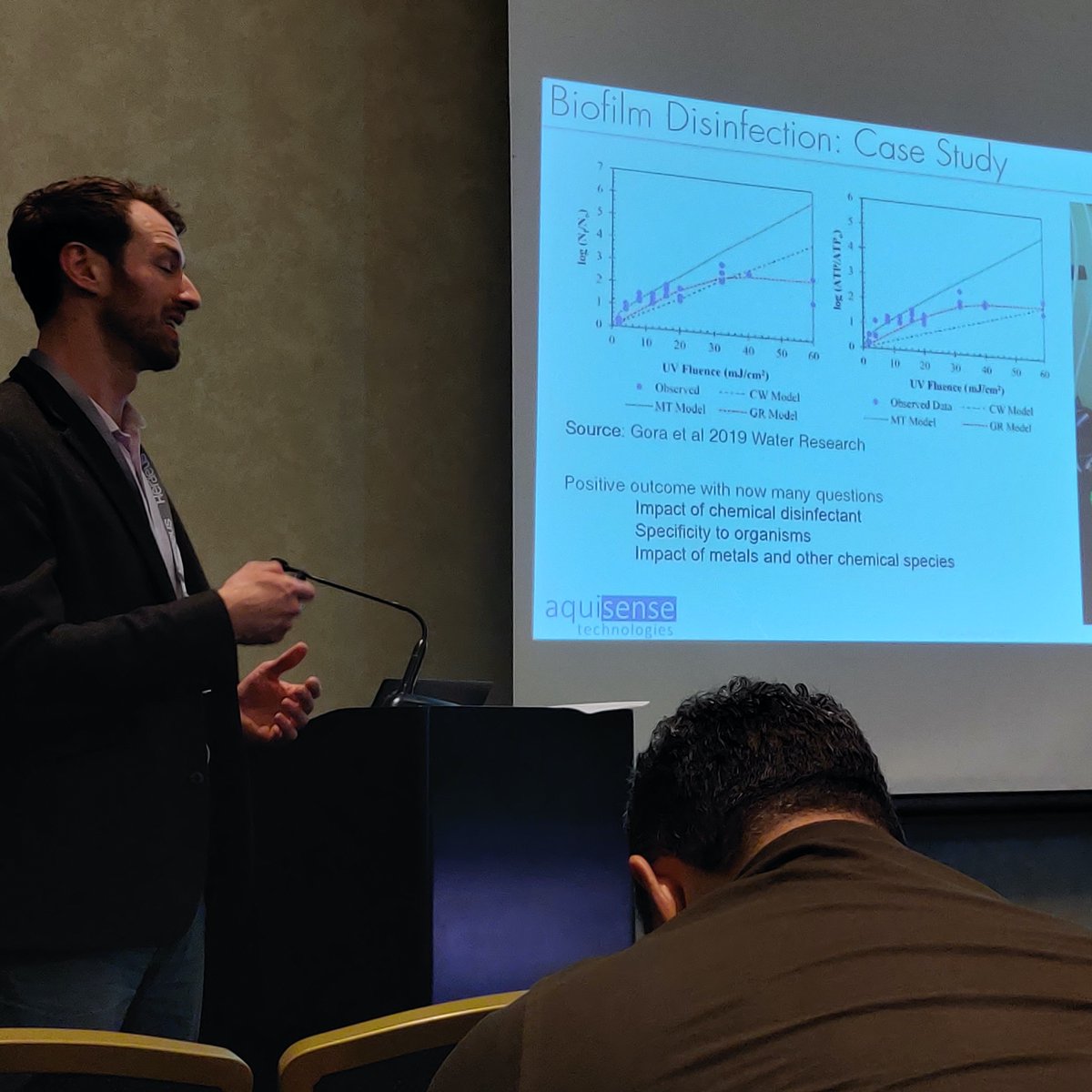DalWaterProf's tweet photo. Great to see these photos from #IUVAAmericas - Partnership between @AquiSenseTech and @WaterStudies is leading to some exciting outcomes related to biofilm disinfection with UV-LEDs https://t.co/wRRYqXBFnK
