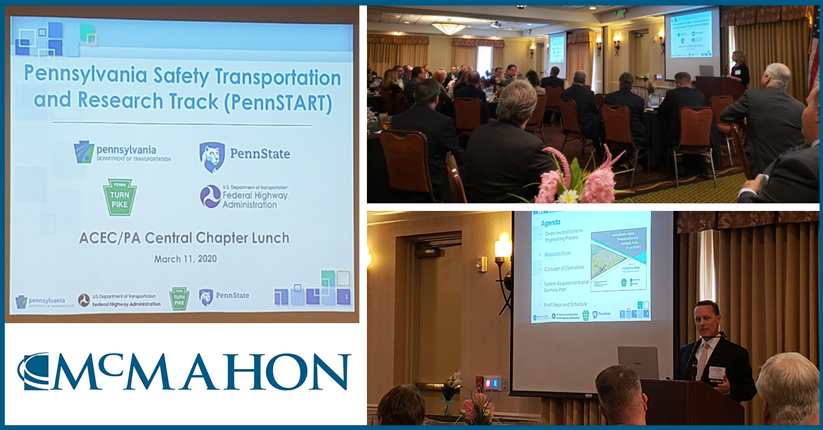 mcmahonassoc's tweet photo. Great information at @ACEC_PA Central Chapter Meeting today with @PA_Turnpike officials speaking about #PennSTART and updates on the #PATurnpike program. #InvestInYourAssociation @JackMitchellMcM @PennDOTNews @penn_state https://t.co/IyB9VzAzYc
